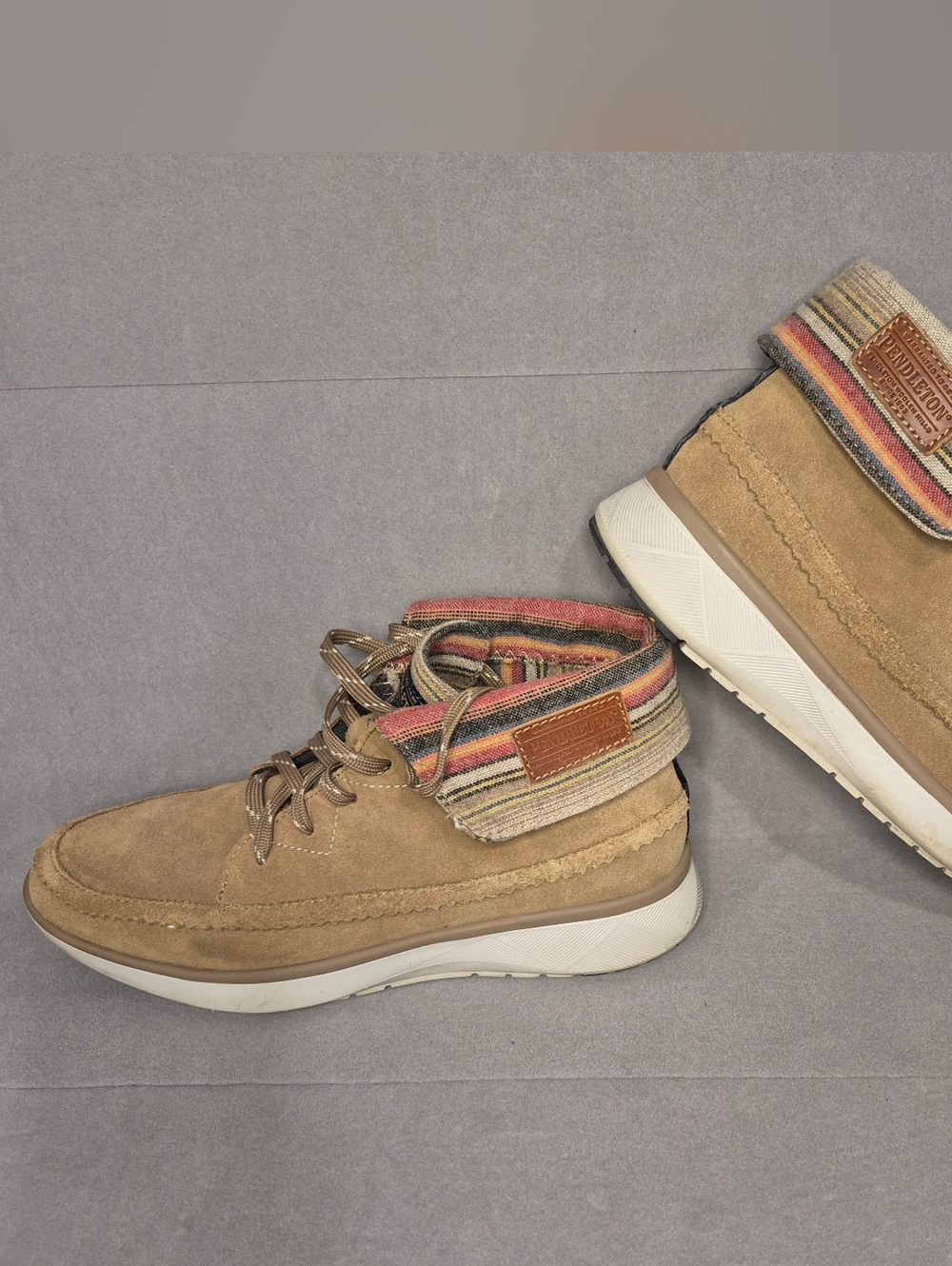 Pendleton Tan Suede Chukka Boots with Striped Fold-Top Cuff